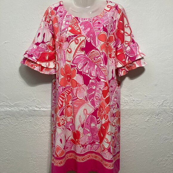Barbara Erickson Women’s Resort Beach Short Dress Beach Vibrant Pink Floral M - Picture 1 of 13